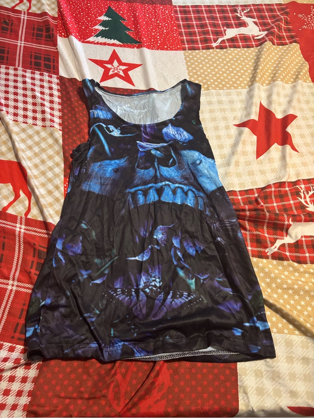 Blue & Black Gothic Skull Tank Top